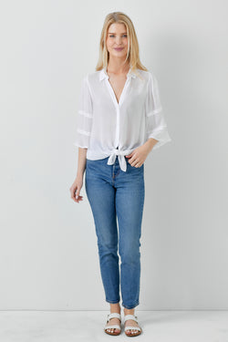 Tie Front 3/4 Sleeve Button Down Top