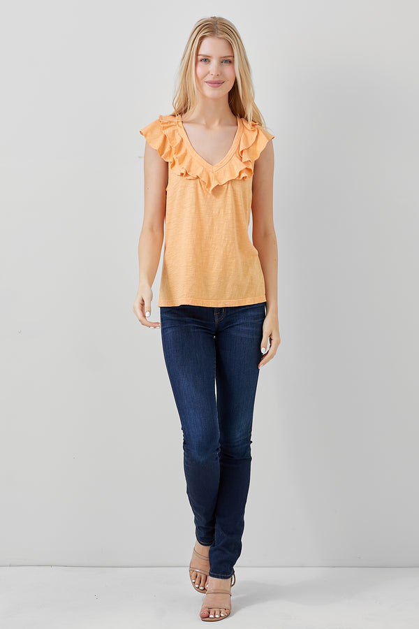 Ruffle Sleeve V- Neck Top