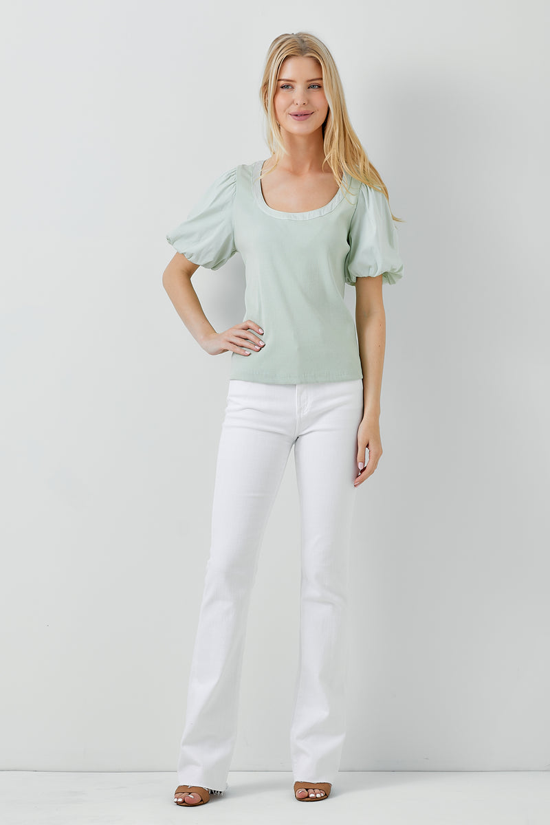Elbow Sleev Mixed Media Top