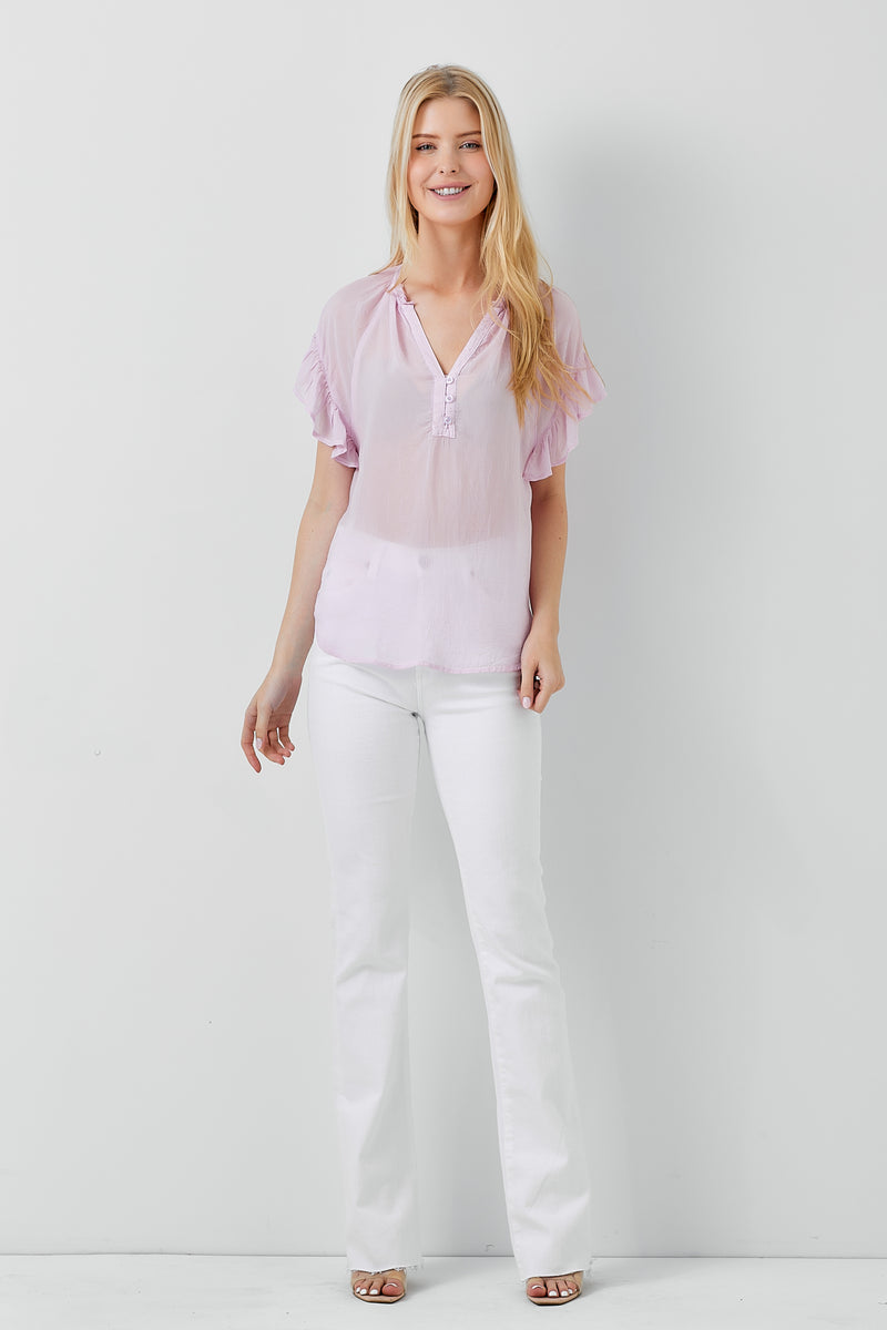 Ruffle Short  Sleeve Blouse