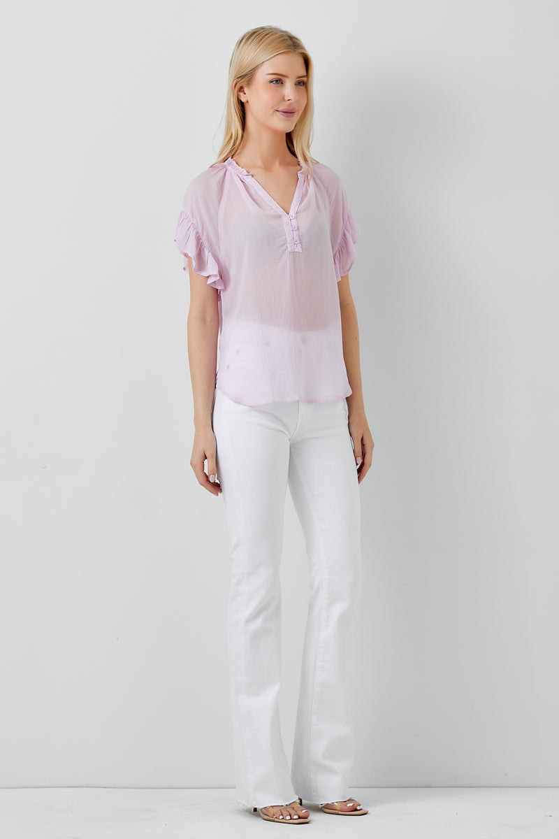 Ruffle Short  Sleeve Blouse