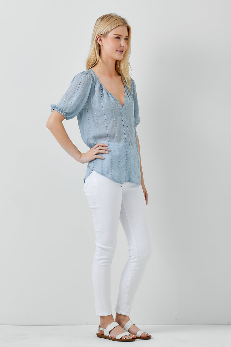 Embroidery V Neck Top