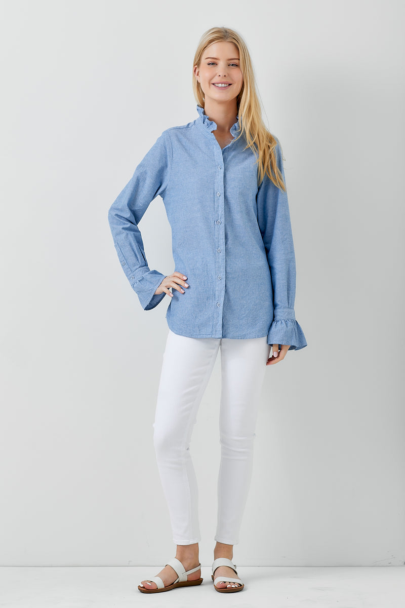 Ruffle Collar Button Down Top