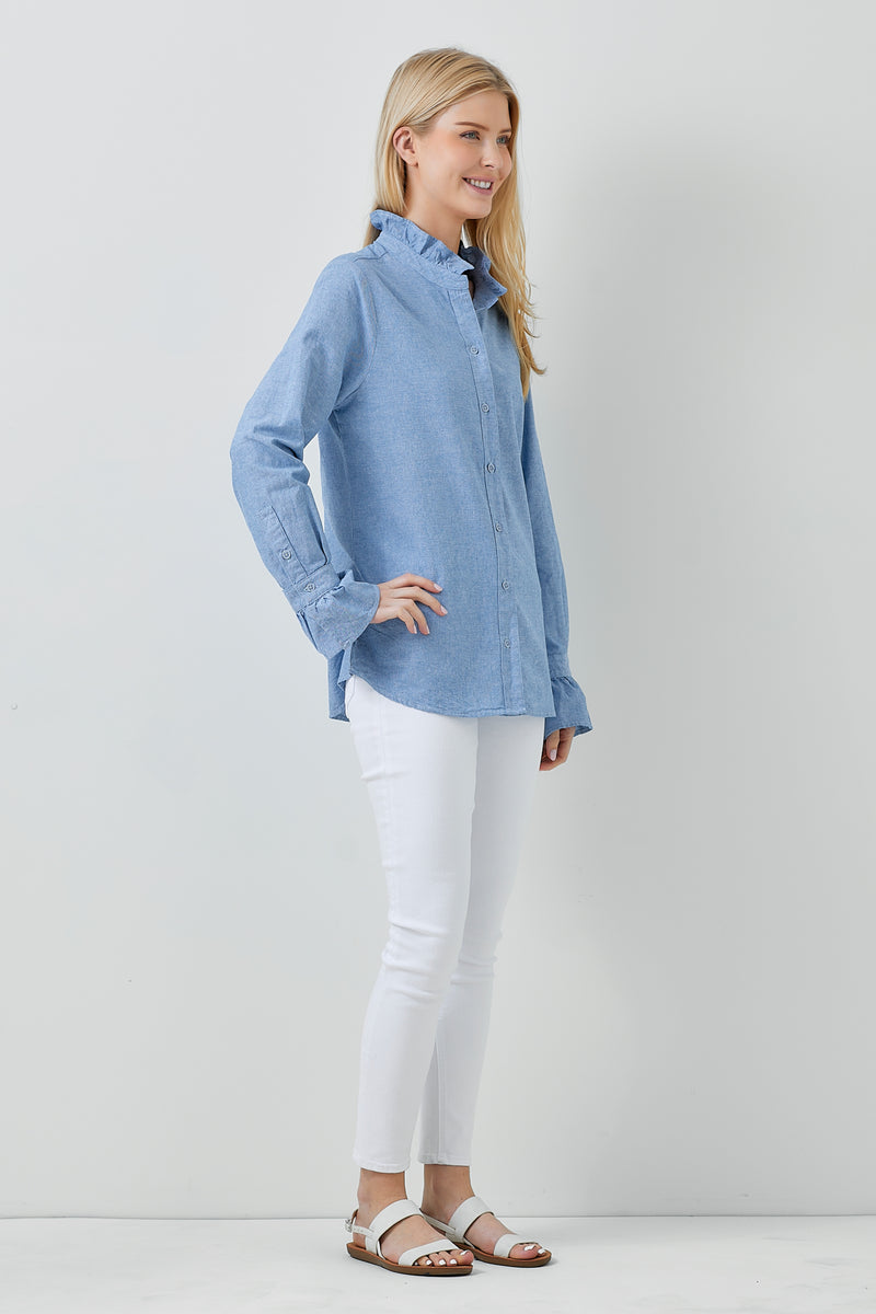 Ruffle Collar Button Down Top