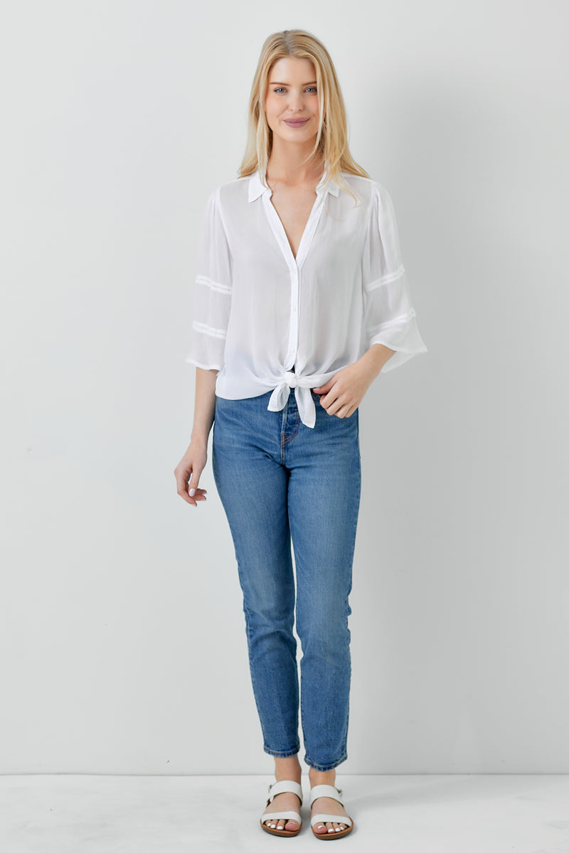 Tie Front 3/4 Sleeve Button Down Top