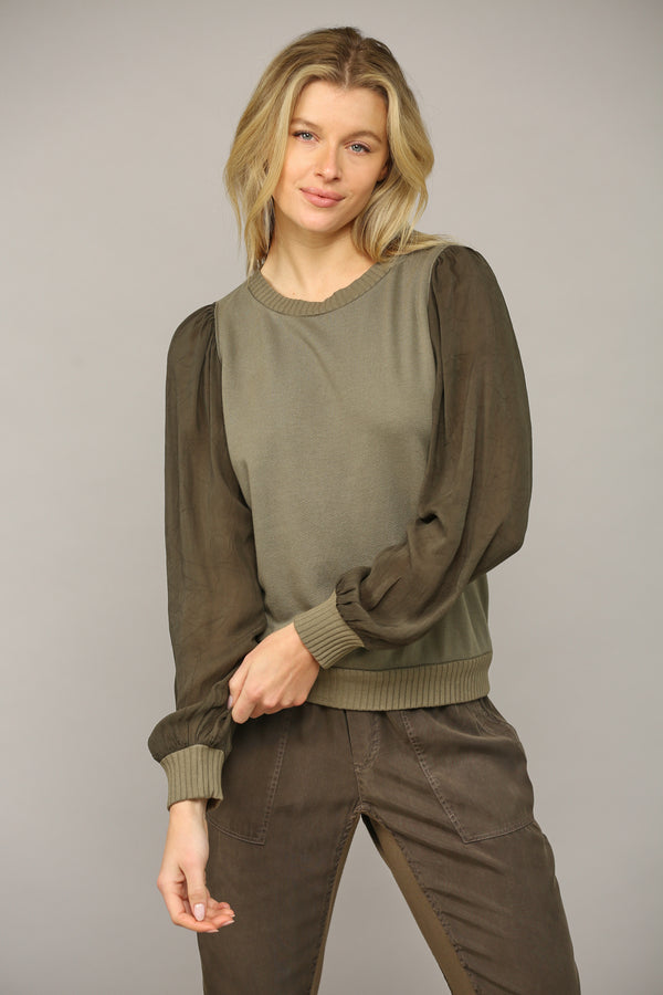 Mixed Media Long Sleeve  Top