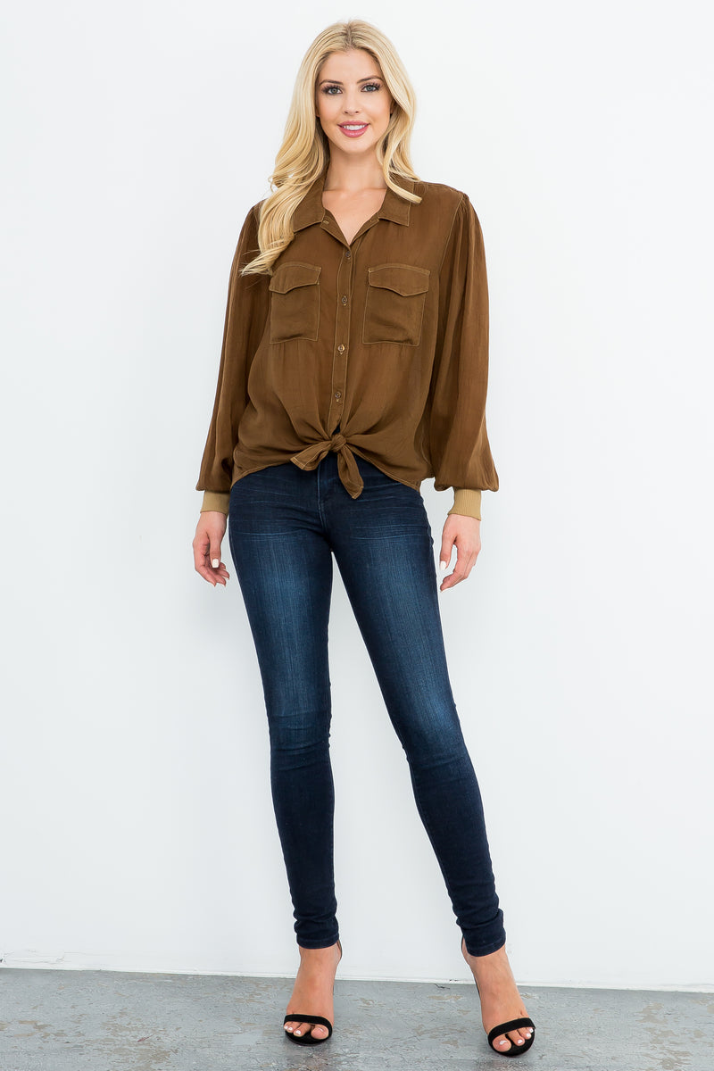 Long Sleeve Rib Cuff Button up shirt