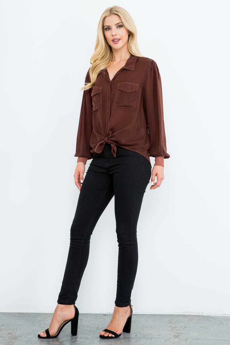 Long Sleeve Rib Cuff Button up shirt