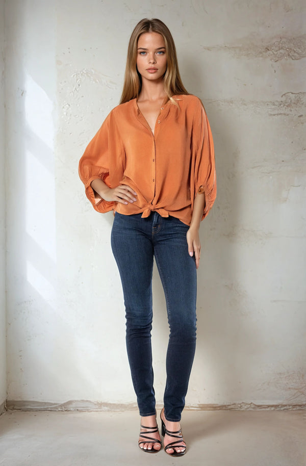 Janis Puff  Sleeve Button Down Blouse