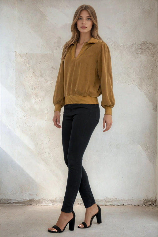 Mixed Media V Neck Top