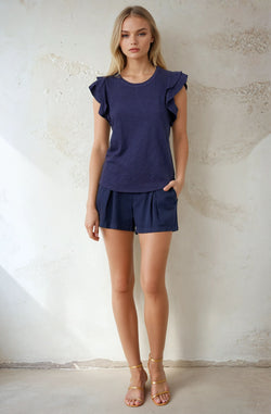 Ruffle Sleeve Round Neck Top