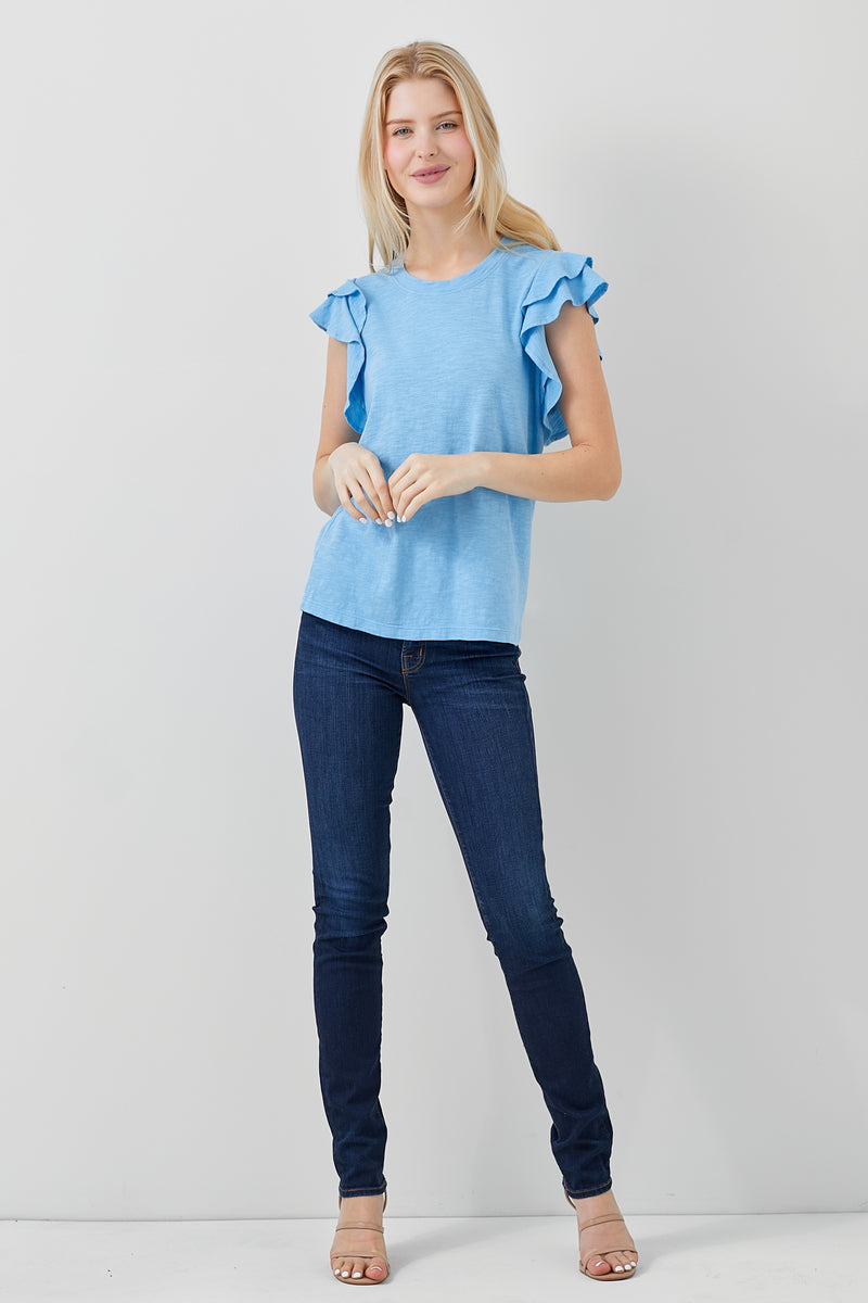 Ruffle Sleeve Round Neck Top