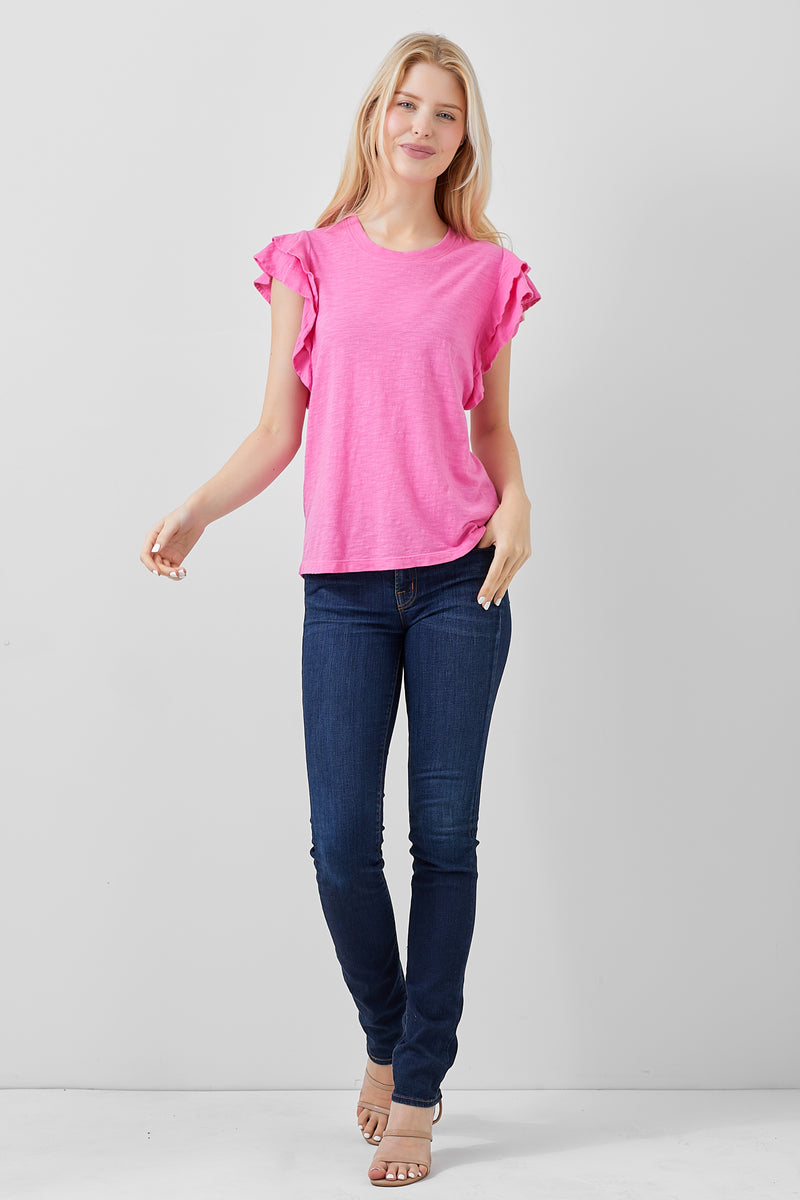 Ruffle Sleeve Round Neck Top