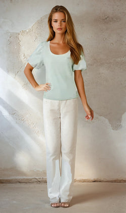 Elbow Sleev Mixed Media Top