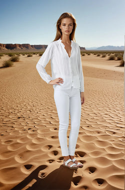 Lace Trim Mandarin Collar Long Sleeve Top