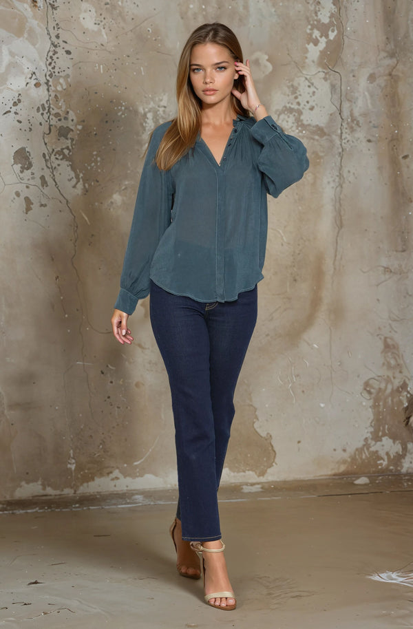 Mandarin Collar Button Down Blouse