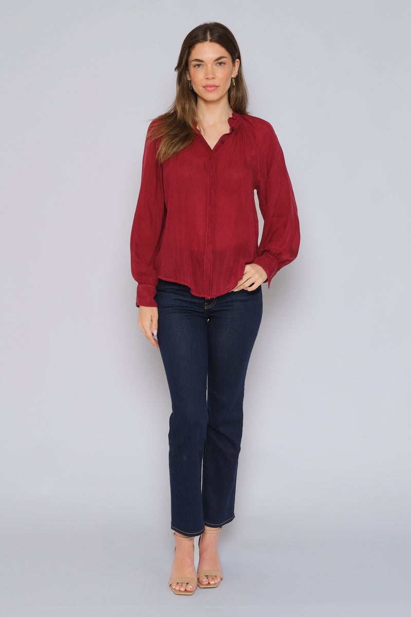 Mandarin Collar Button Down Blouse