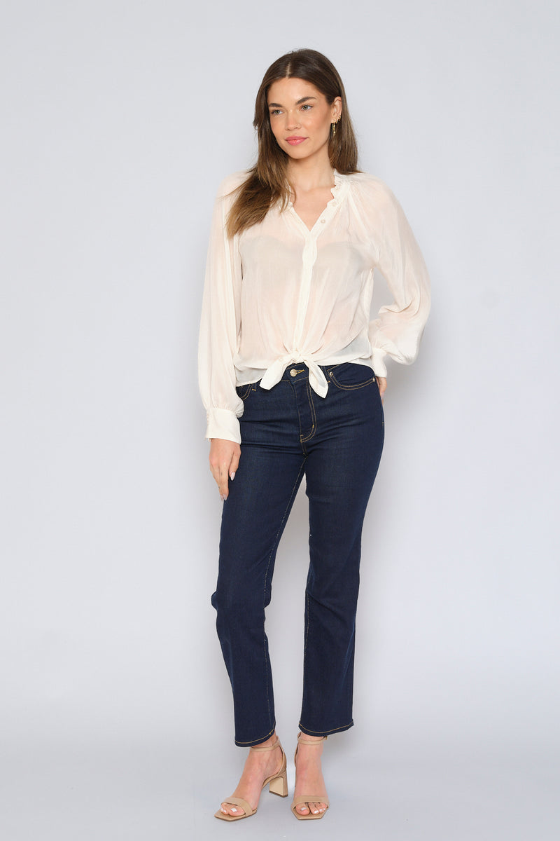 Mandarin Collar Button Down Blouse