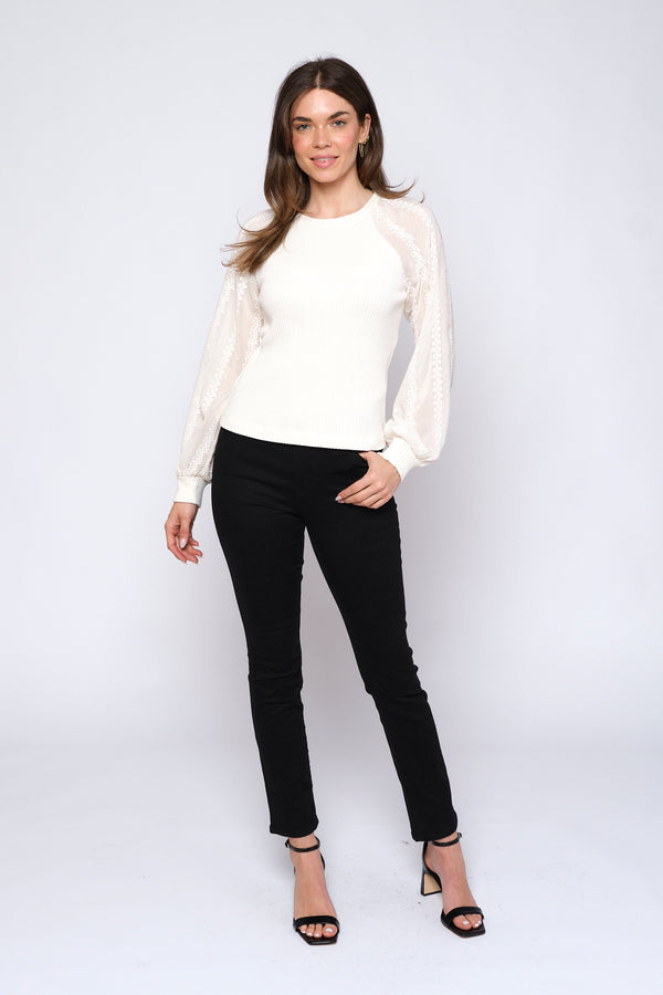 Mixed Media Round Neck Top