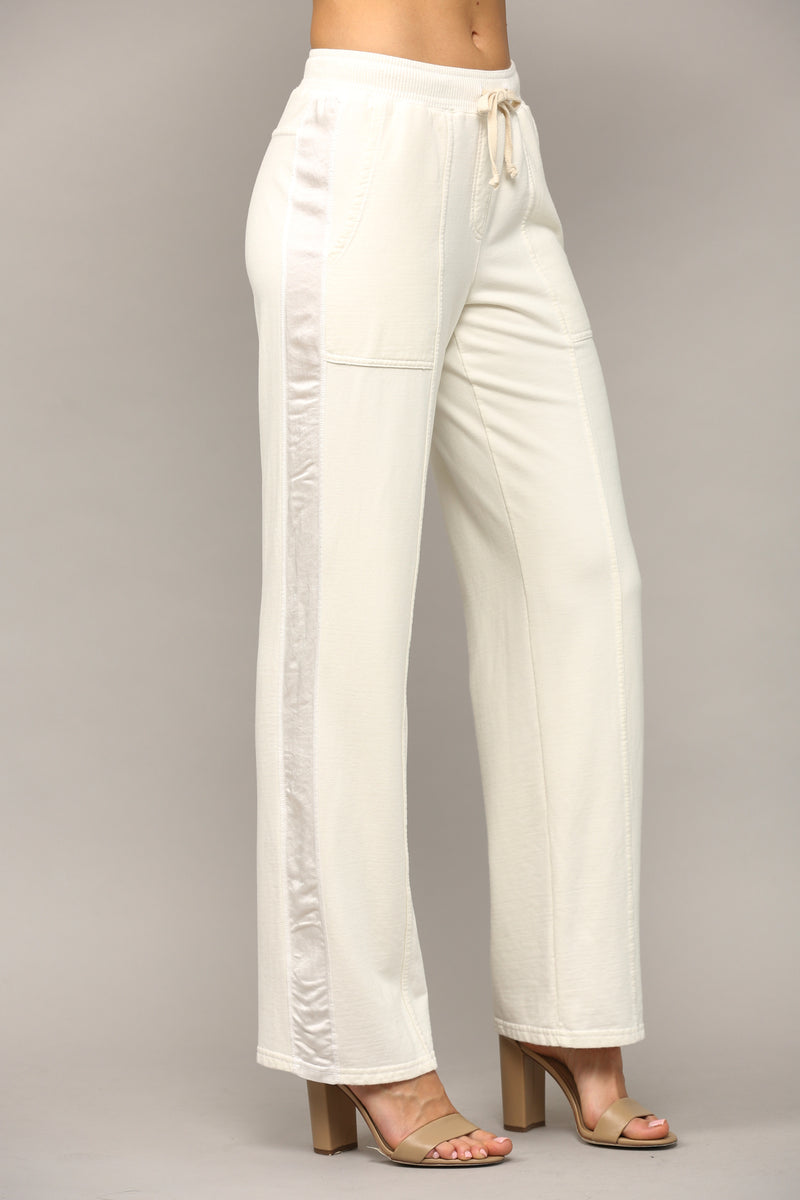 Mixed Media Drawstring Flare Pants
