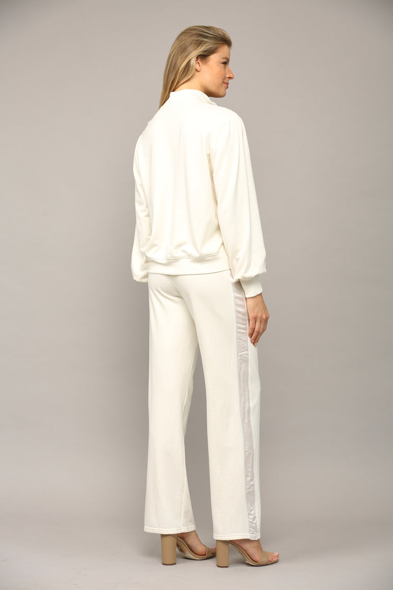 Mixed Media Drawstring Flare Pants