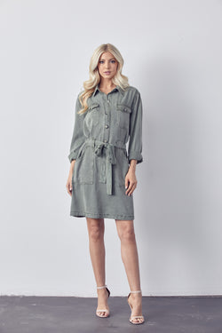 Long Sleeve Cargo Pocket Dress Olive / L / Tencel / Rayon Long Sleeve Cargo Pocket Dress Olive / L / Tencel / Rayon