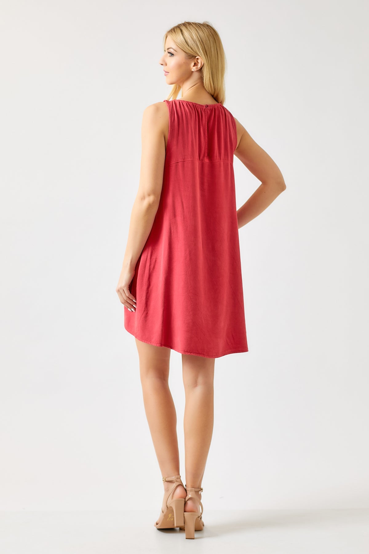 Rosalind Sleeveless Tencel Trapeze Dress Raspberry Red / XS / 65% Tencel / 35% Rayon