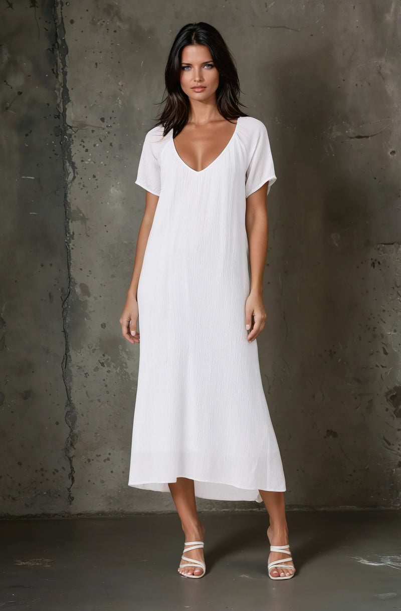 short sleeve rayon dress White Short Sleeve Round Neck Rayon Zipper Mini Dress