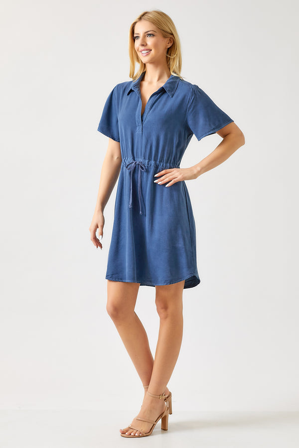 Short Sleeve Drawstring Dress