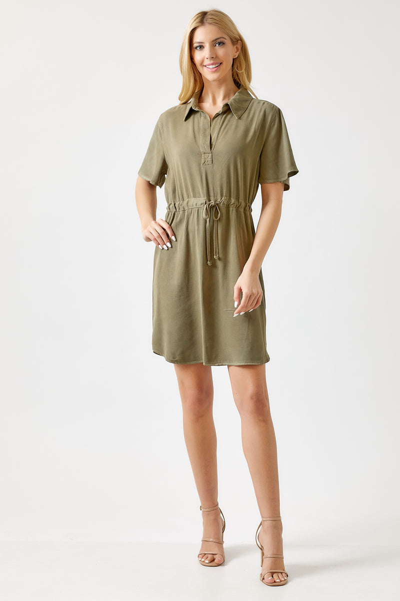 Short Sleeve Drawstring Dress