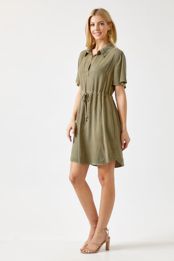 Short Sleeve Drawstring Dress