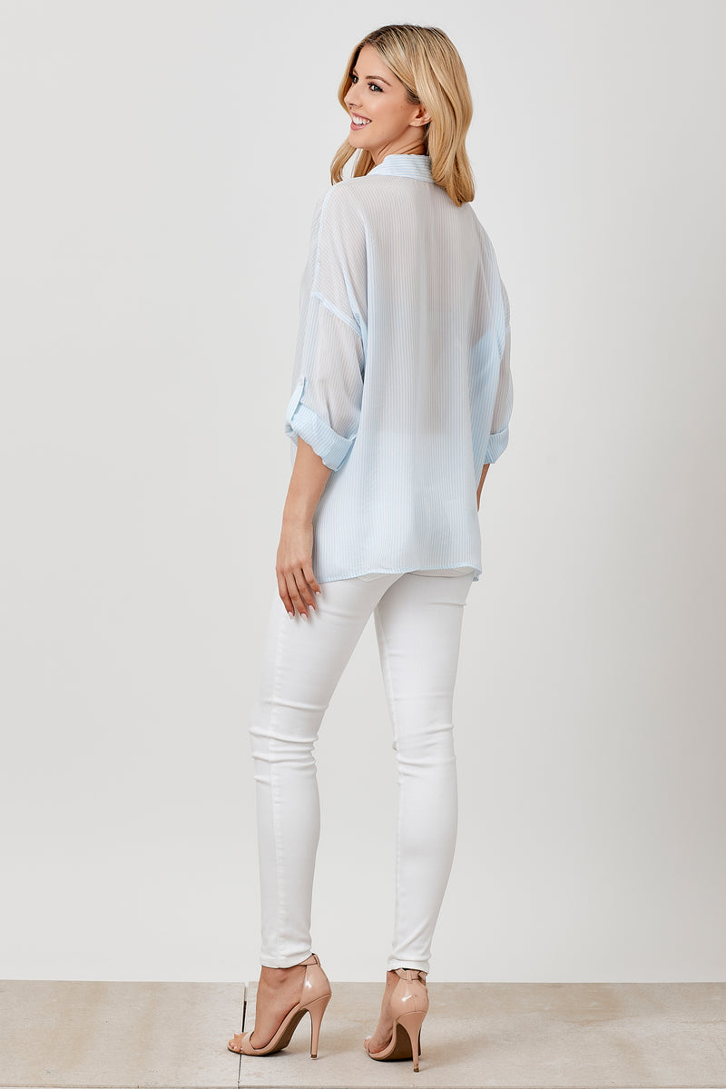 Heather Tie Front Cupro Stripe Top