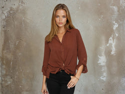 Roll Up Sleeve Button Down Top