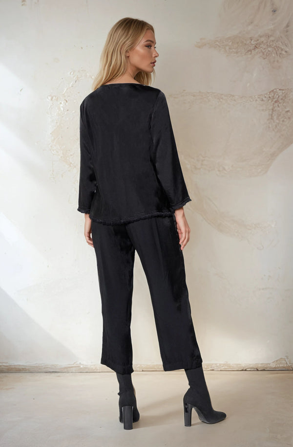 Long Sleeve Cowl Neck Fray Top