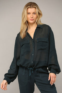 Long Sleeve Front Tie Button Down Top