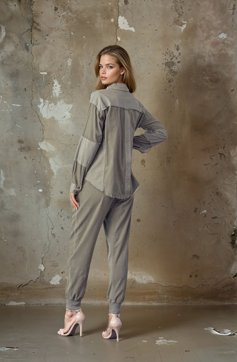 Mixed Media Button Down Shirt