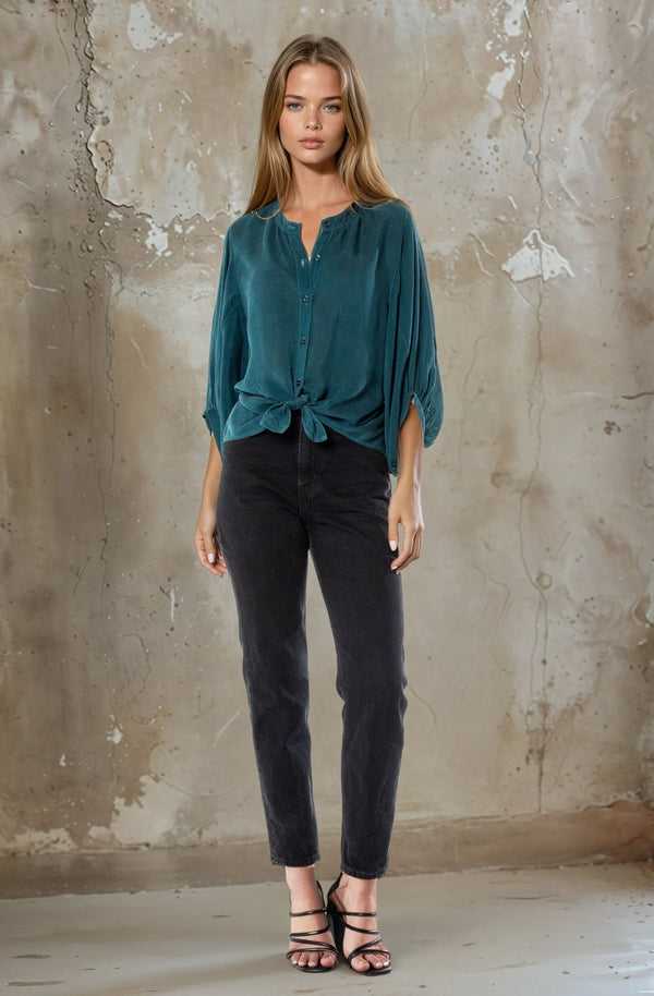 Janis Puff  Sleeve Button Down Blouse