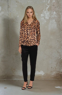 Mandrin Collar Button Down Printed Blouse