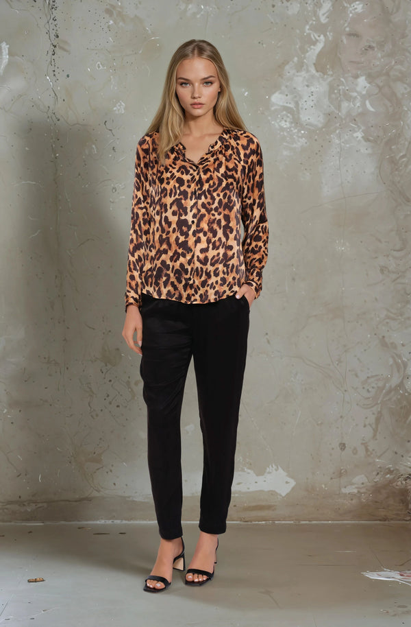 Mandrin Collar Button Down Printed Blouse
