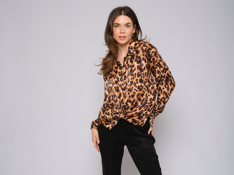 Mandrin Collar Cheetah Blouses