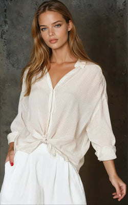 Heather Tie Front Cupro Stripe Top