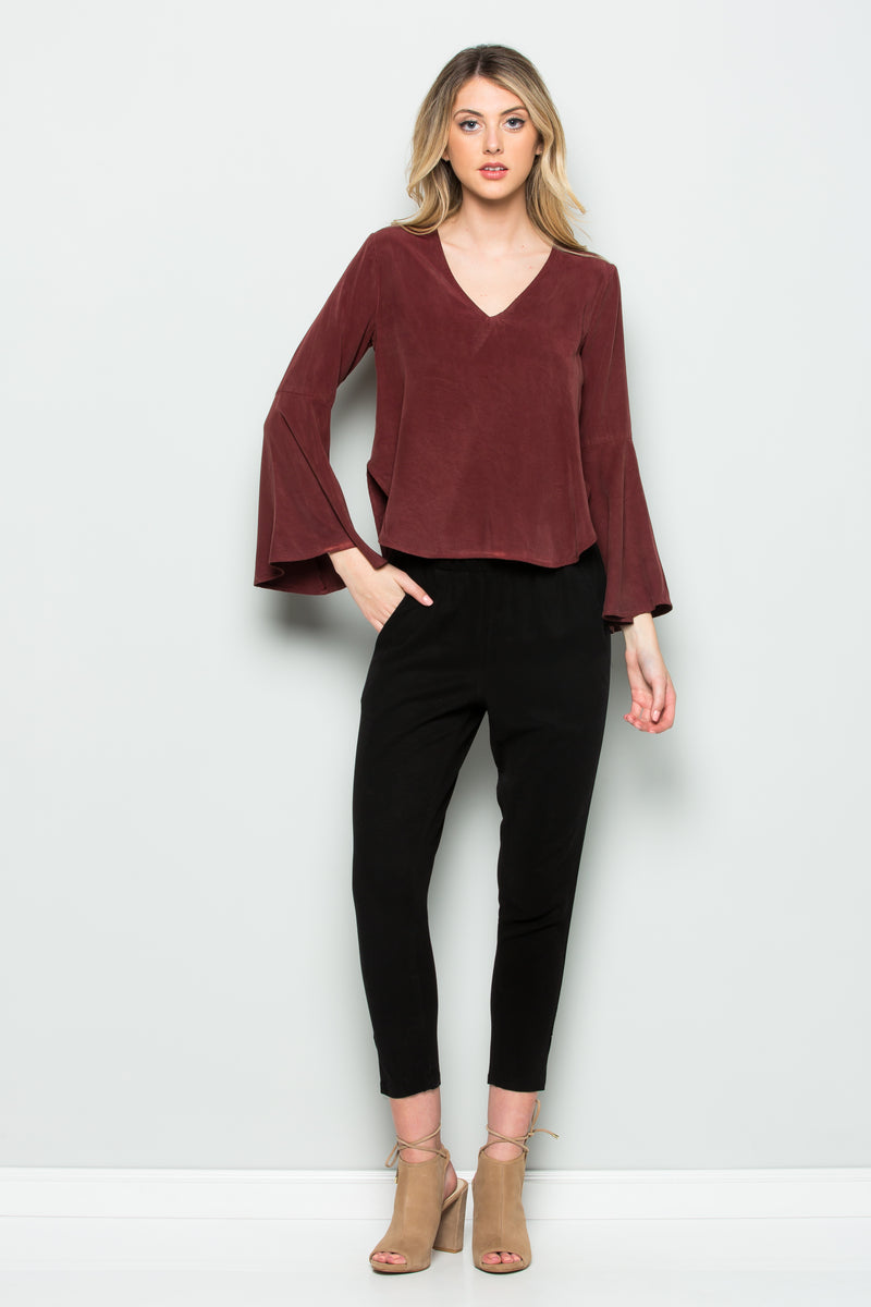 Bell Sleeve V Neck Top
