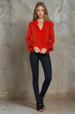 Long Sleeve V-Neck Ruffle Top