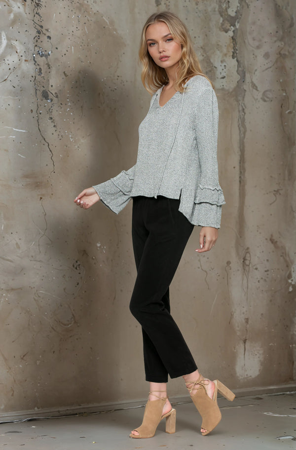 Long Sleeve Ruffle V-Neck Top