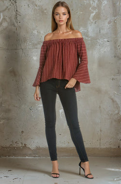 Off Shoulder Yarn Dyed Tencel  Top