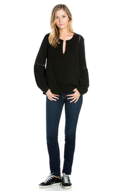 Lace Inlay Long Sleeve Top