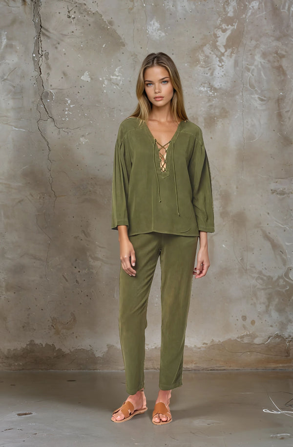 Lace Up 3/4 Sleeve Top