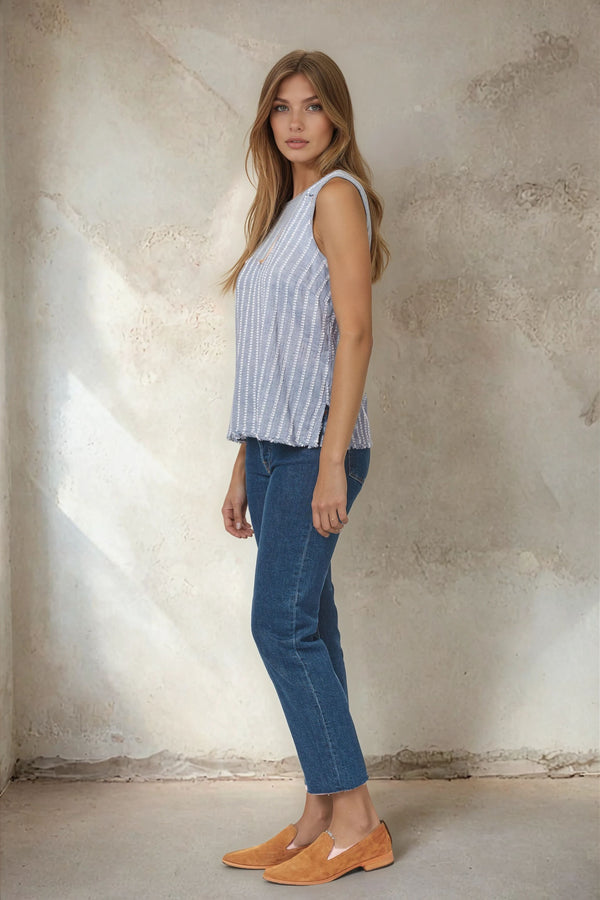 Sleeveless Chambray Tank Top
