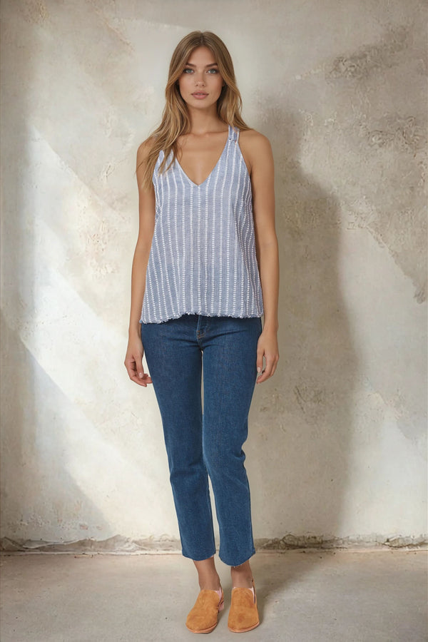 Sleeveless Chambray Tank Top
