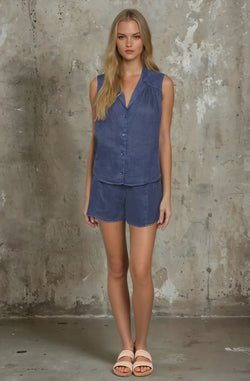Sleeveless Linen Button Down Top